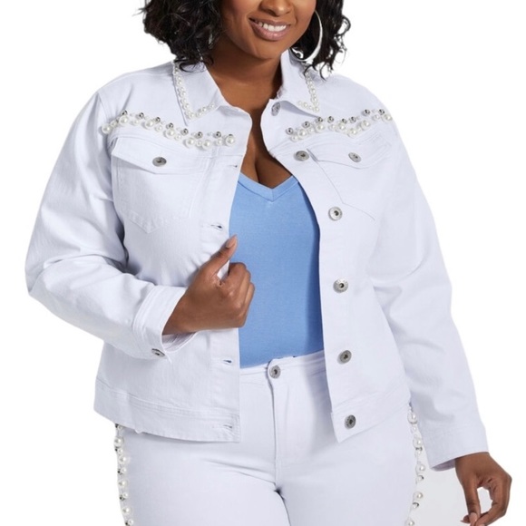 Ashley Stewart Jackets & Blazers - Ashley Stewart Pearls and Beads White Denim Jacket